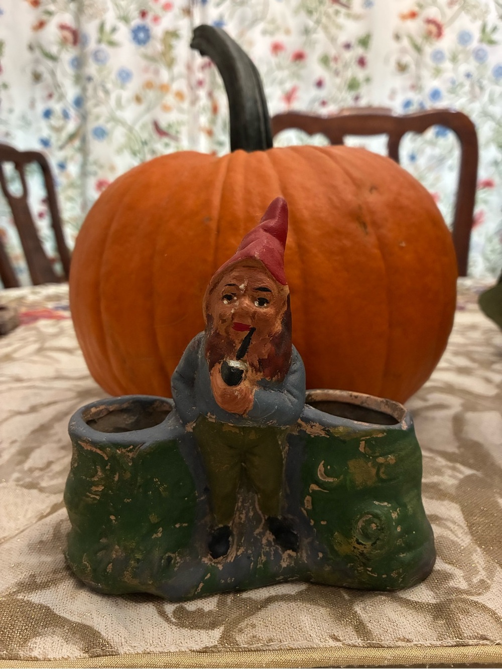 Vintage Gnome Planter in Green, Blue & Red